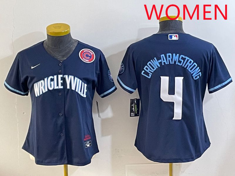 Women 2025 Chicago Cubs #4 Crow-Armstrong Blue City Edition Nike MLB Jersey style 6->women mlb jersey->Women Jersey